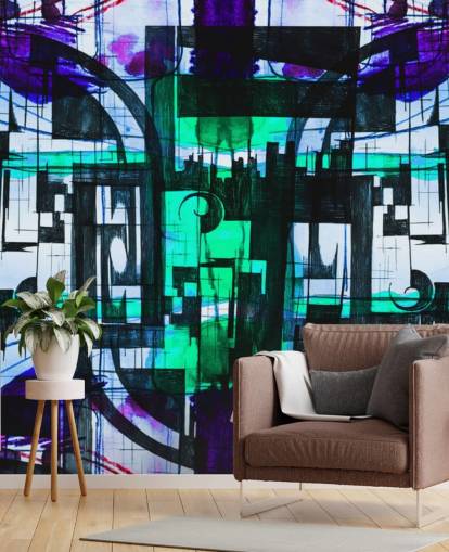 Groen en paars abstract behang