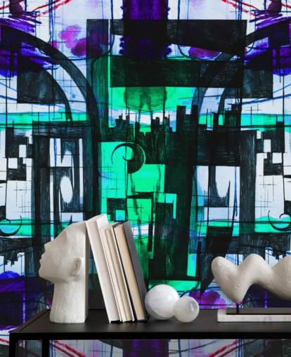 Papel pintado abstracto verde y morado Papel pintado abstracto verde y morado