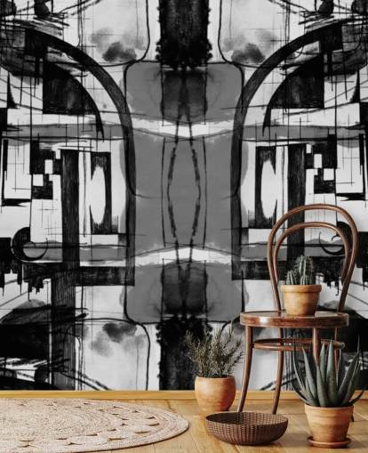 zwart-wit abstract behang