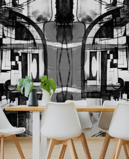 Papel pintado abstracto blanco y negro