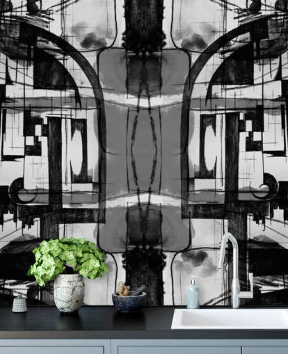 Papier peint abstrait noir et blanc