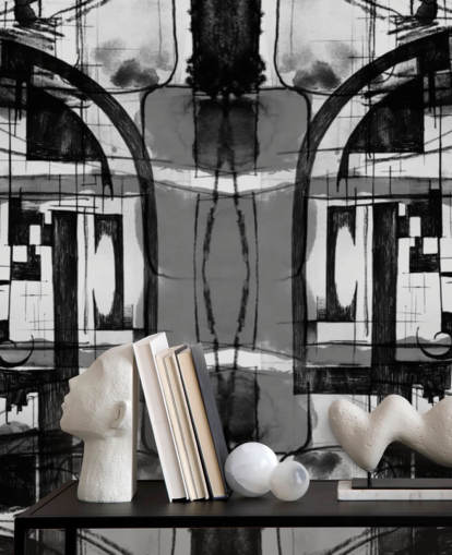 Papel pintado abstracto blanco y negro