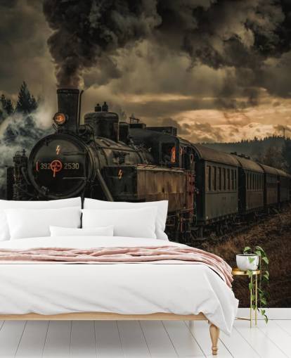 dark steam train wallpaper mural called Gold Digger Train from 1x Photography