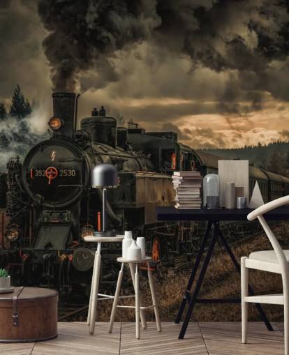 donkere stoomtrein behangmuurschildering genaamd Gold Digger Train van 1x Photography donkere stoomtrein behangmuurschildering genaamd Gold Digger Train van 1x Photography