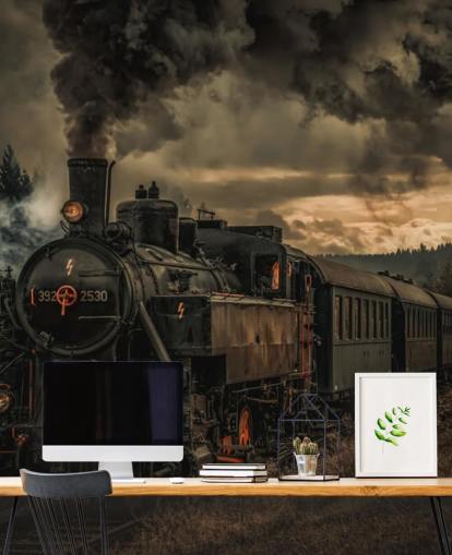 carta da parati murale con treno a vapore scuro chiamato Gold Digger Train di 1x Photography