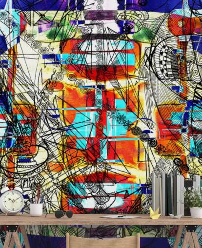 Farverige abstrakt kunst tapet