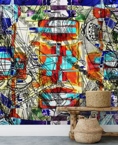 Kleurrijke abstracte kunst behang