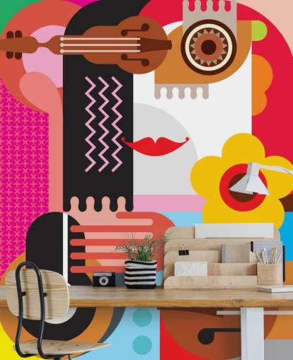 Papel pintado de cara de música colorida