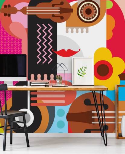 Kleurrijk muziek gezicht behang