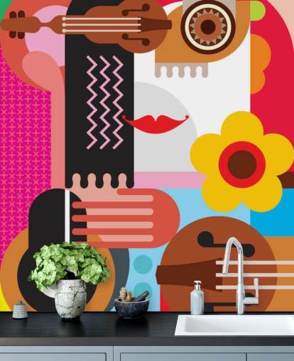 Colourful Music Face Wallpaper