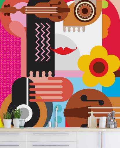 Papel pintado de cara de música colorida