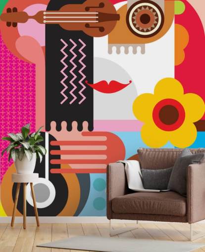 Kleurrijk muziek gezicht behang Kleurrijk muziek gezicht behang