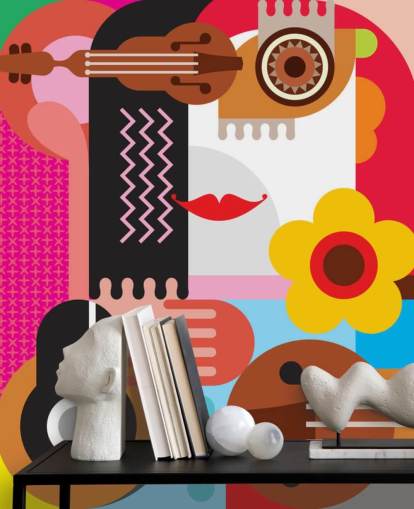 Papel pintado de cara de música colorida