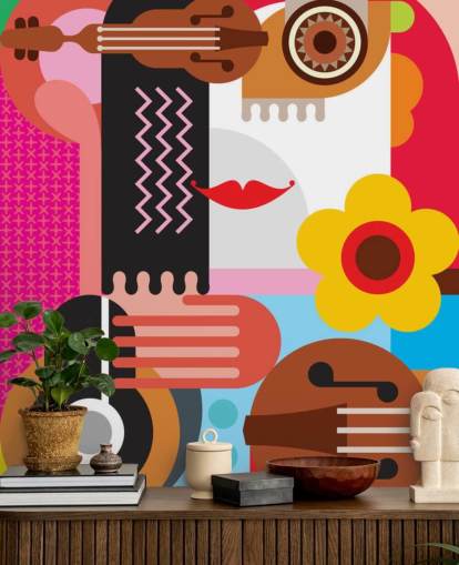 Papel pintado de cara de música colorida