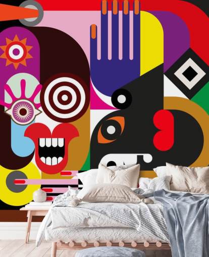 Buntes abstraktes Tapeten-Wandbild namens Abstract Women für Wohn- und Schlafzimmer