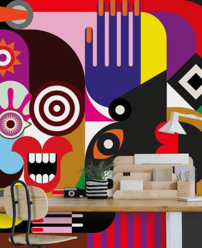 kleurrijke abstracte behangmuurschildering genaamd Abstract Women voor woon- en slaapkamers kleurrijke abstracte behangmuurschildering genaamd Abstract Women voor woon- en slaapkamers