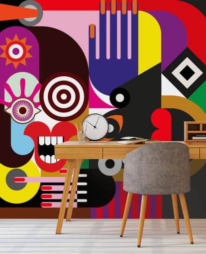 Buntes abstraktes Tapeten-Wandbild namens Abstract Women für Wohn- und Schlafzimmer Buntes abstraktes Tapeten-Wandbild namens Abstract Women für Wohn- und Schlafzimmer