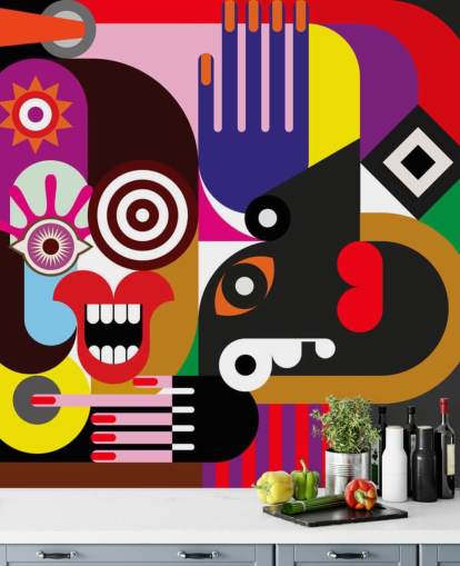 carta da parati astratta colorata chiamata Abstract Women per salotti e camere da letto