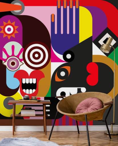 farverigt abstrakt tapetmaleri kaldet Abstract Women til stuer og soveværelser farverigt abstrakt tapetmaleri kaldet Abstract Women til stuer og soveværelser