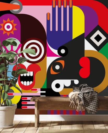 kleurrijke abstracte behangmuurschildering genaamd Abstract Women voor woon- en slaapkamers