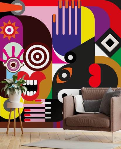 kleurrijke abstracte behangmuurschildering genaamd Abstract Women voor woon- en slaapkamers