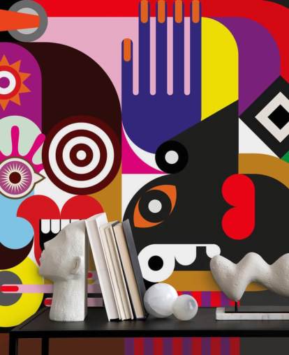 farverigt abstrakt tapetmaleri kaldet Abstract Women til stuer og soveværelser farverigt abstrakt tapetmaleri kaldet Abstract Women til stuer og soveværelser