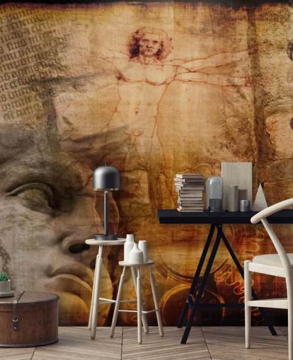 Mural Hombre de Vitruvio, iconos italianos