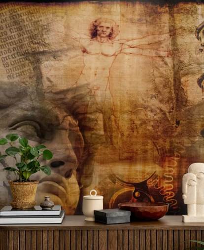 Mural Hombre de Vitruvio, iconos italianos