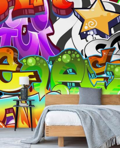 multicolored customizable graffiti wallpaper mural called Graffiti Wall Art for teen's bedroom 