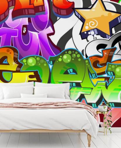 multicolored customizable graffiti wallpaper mural called Graffiti Wall Art for teen's bedroom 