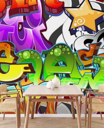 mural de papel de parede de grafite personalizável multicolorido chamado Graffiti Wall Art para quarto de adolescente mural de papel de parede de grafite personalizável multicolorido chamado Graffiti Wall Art para quarto de adolescente