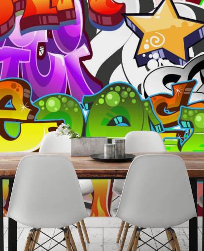 multicoloured customisable graffiti wallpaper mural called Graffiti Wall Art for teen's bedroom 