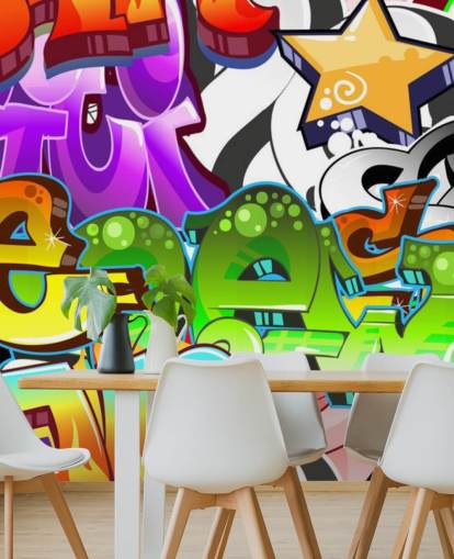 flerfarvet tilpasselig graffiti tapetmaleri kaldet Graffiti Wall Art til teenagers soveværelse 