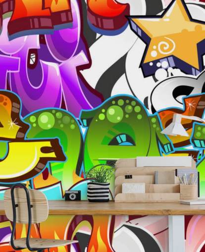 multicolored customizable graffiti wallpaper mural called Graffiti Wall Art for teen's bedroom 