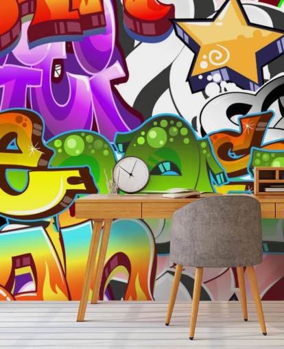 multicolored customizable graffiti wallpaper mural called Graffiti Wall Art for teen's bedroom 