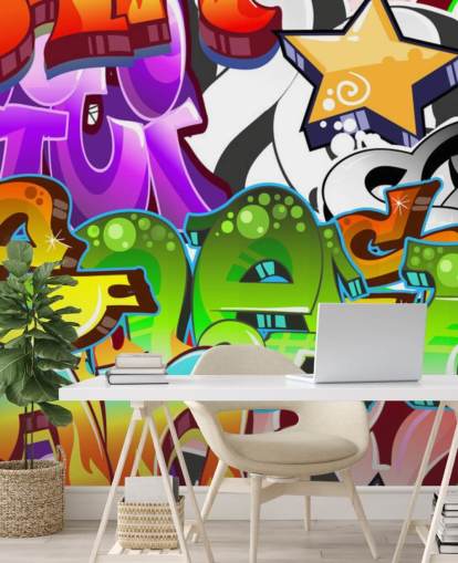 multicolored customizable graffiti wallpaper mural called Graffiti Wall Art for teen's bedroom 