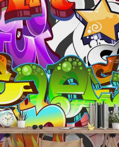 multicolored customizable graffiti wallpaper mural called Graffiti Wall Art for teen's bedroom multicolored customizable graffiti wallpaper mural called Graffiti Wall Art for teen's bedroom