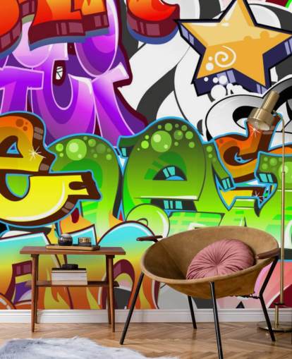 flerfarget tilpassbart graffiti tapetmaleri kalt Graffiti Wall Art for tenåringens soverom 