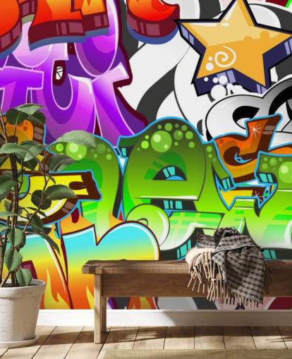 multicoloured customisable graffiti wallpaper mural called Graffiti Wall Art for teen's bedroom 