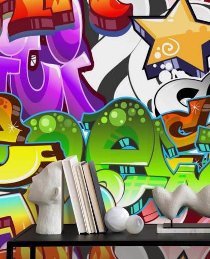 multicoloured customisable graffiti wallpaper mural called Graffiti Wall Art for teen's bedroom 