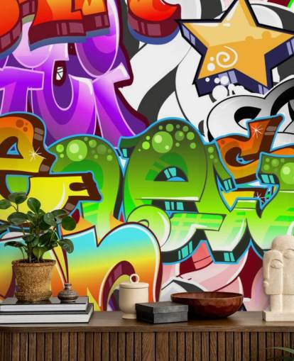 mural de papel de parede de grafite personalizável multicolorido chamado Graffiti Wall Art para quarto de adolescente mural de papel de parede de grafite personalizável multicolorido chamado Graffiti Wall Art para quarto de adolescente