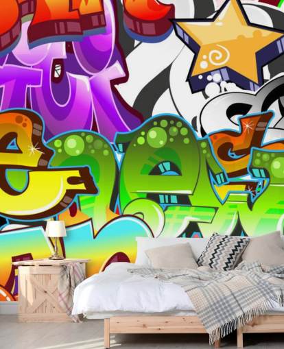 mural de papel pintado de graffiti personalizable multicolor llamado Graffiti Wall Art para dormitorio de adolescentes mural de papel pintado de graffiti personalizable multicolor llamado Graffiti Wall Art para dormitorio de adolescentes