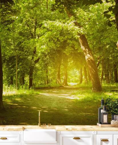 brown and green forest wallpaper mural called Forest for living rooms, offices and kitchens