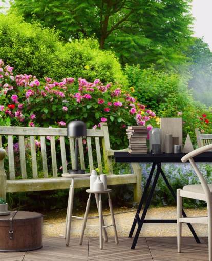 Parkbank in Park Muurschildering