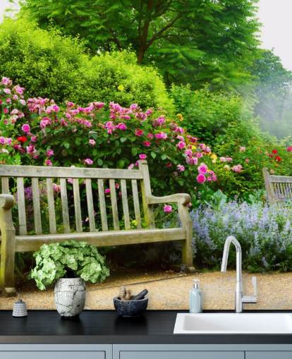 Park Bench in Park Wall Mural