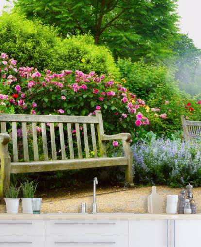 Park Bench in Park Wall Mural