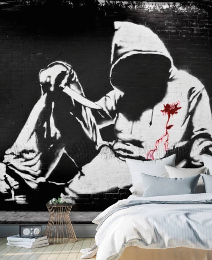 Banksy huppari veitsellä Graffiti -seinämaalaus