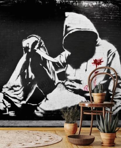 Banksy Hoodie met mes Graffiti Muurschildering Banksy Hoodie met mes Graffiti Muurschildering