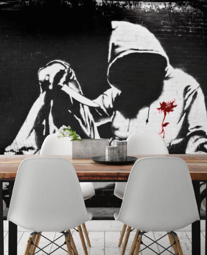 Graffiti à capuche Banksy avec couteau