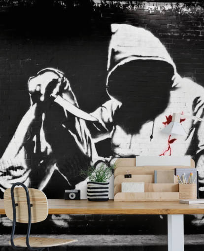 Banksy Hettegenser med Kniv Graffiti Mural